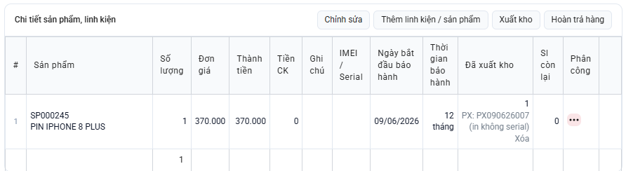 Danh sách linh kiện sử dụng, thay thế